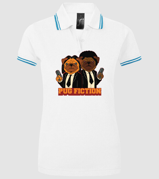 Pug Fiction Pugs Mops Pulp Fiction parodie model alb pe tricou