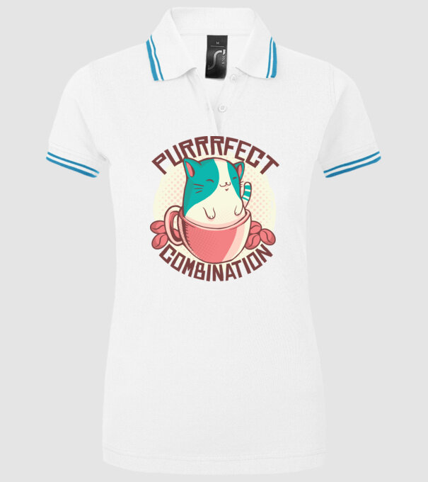 Purrrfect Combination Cafea cu pisică model alb pe tricou