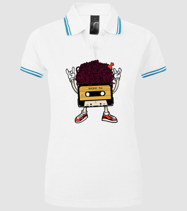 Casetă retro cu păr afro model alb pe tricou