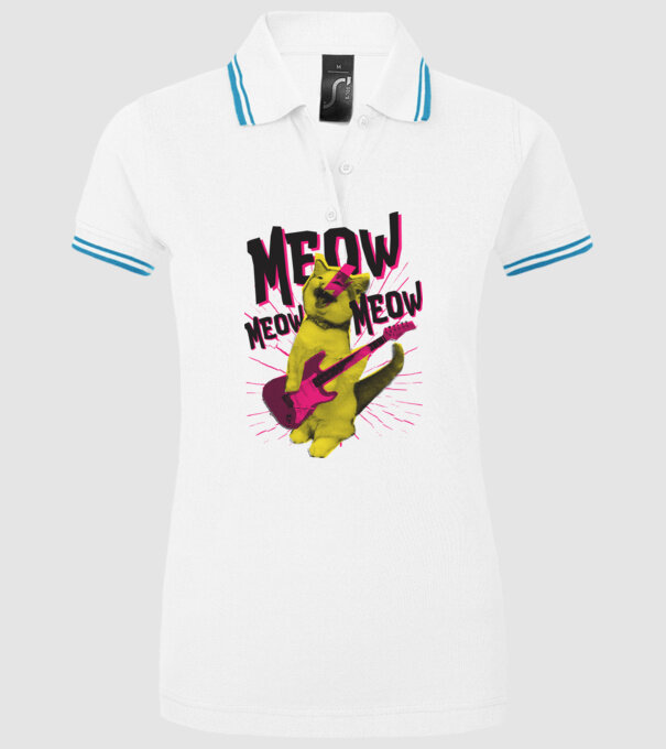 Pisică Rocker Meow model alb pe tricou