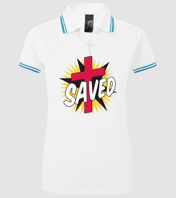 Saved Isus Cruce model alb pe tricou