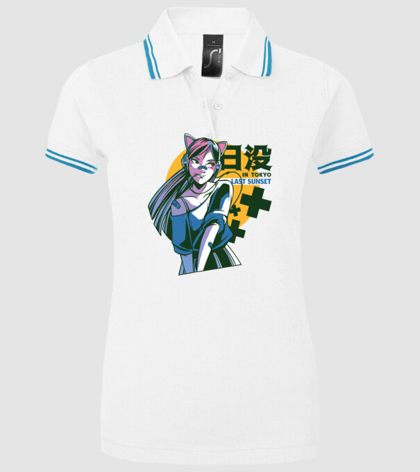 Fată Anime Sunset Tokyo model alb pe tricou