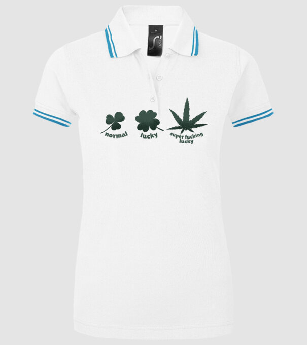 Super F*cking Lucky Cannabis model alb pe tricou