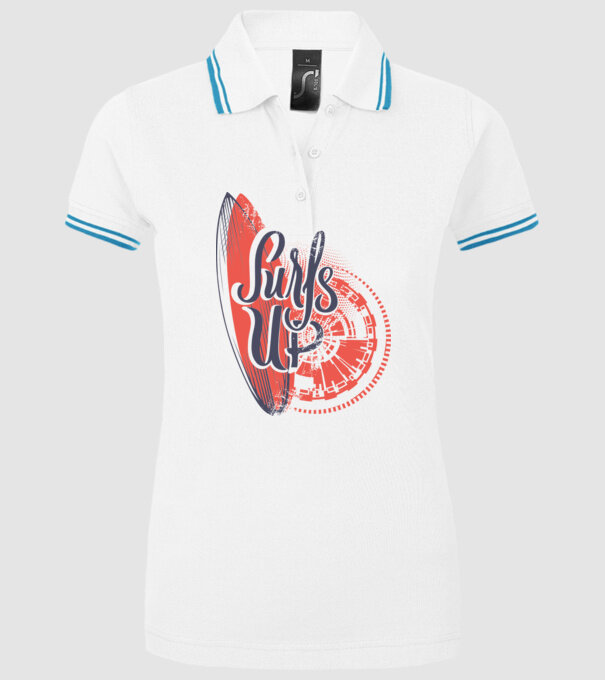 Surfs up model alb pe tricou