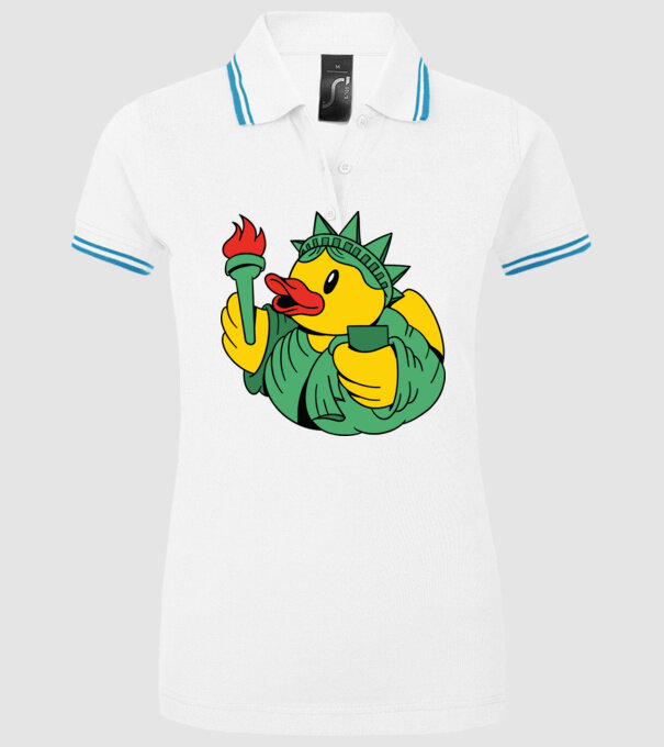 Rățușcă de cauciuc Statuia Libertății model alb pe tricou
