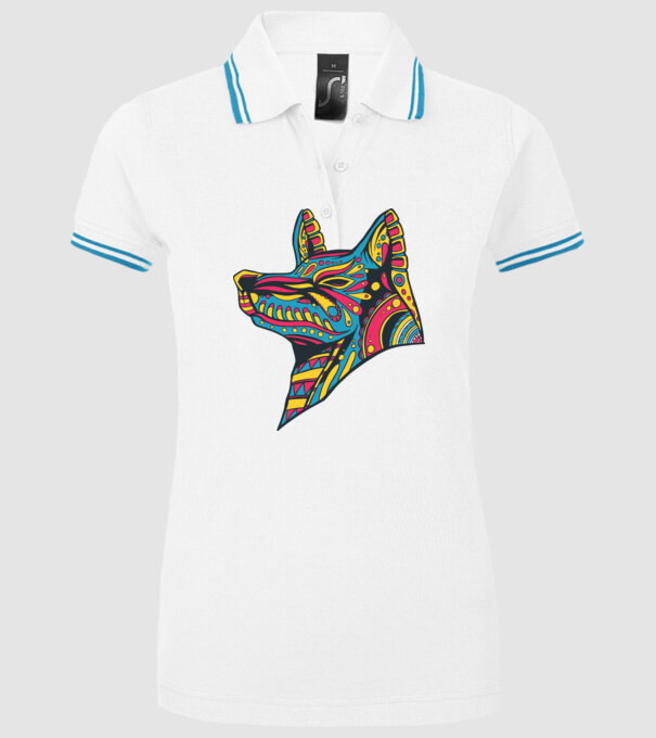 Cap de lup colorat model alb pe tricou