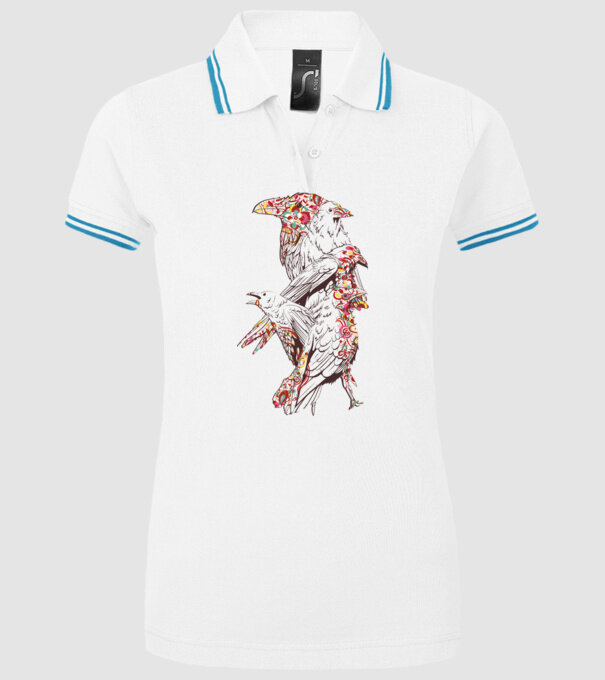 Păsări colorate model alb pe tricou