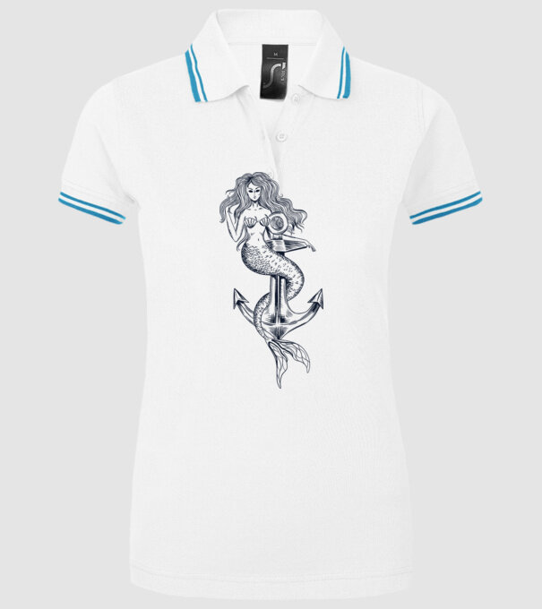 Ancoră sirenă model alb pe tricou