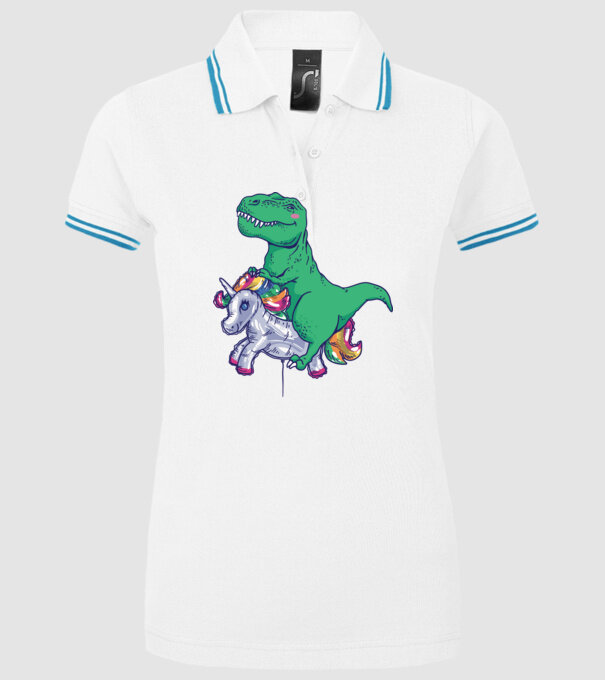 T-rex pe Unicorn balon model alb pe tricou