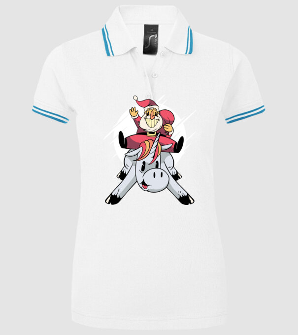 Moș Crăciun pe unicorn model alb pe tricou
