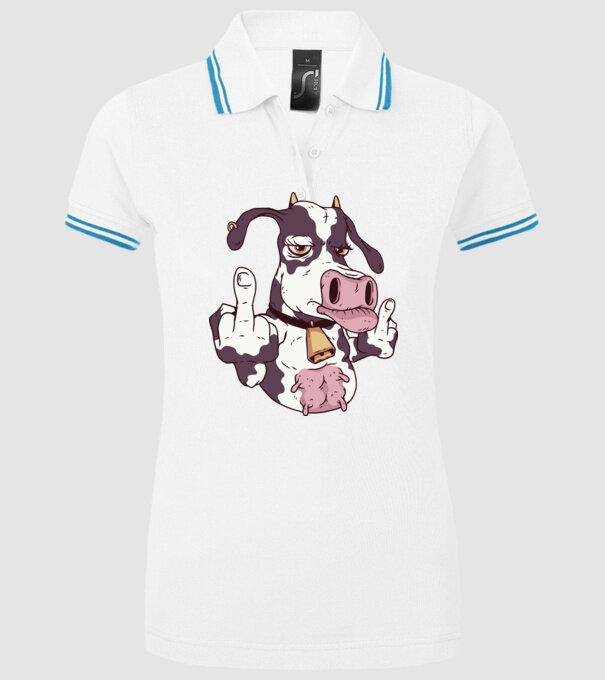 Vaca arată degetul model alb pe tricou
