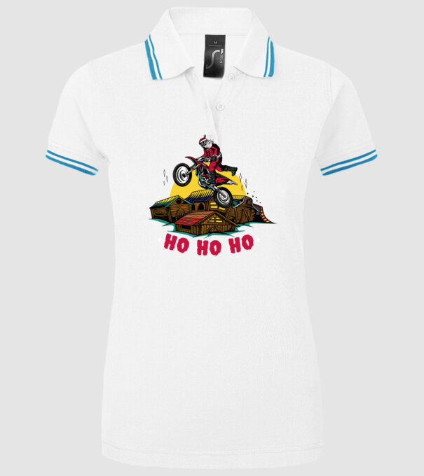 Moș Crăciun pe motocicletă Cross model alb pe tricou