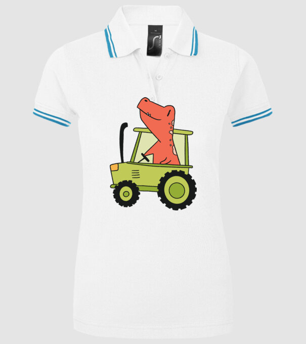 Tractor dinozaur model alb pe tricou