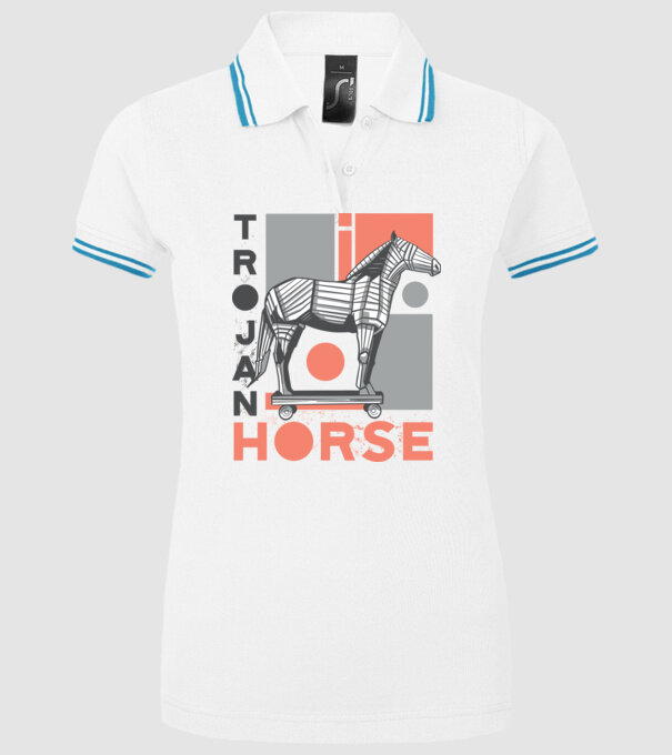 Cal troian model alb pe tricou