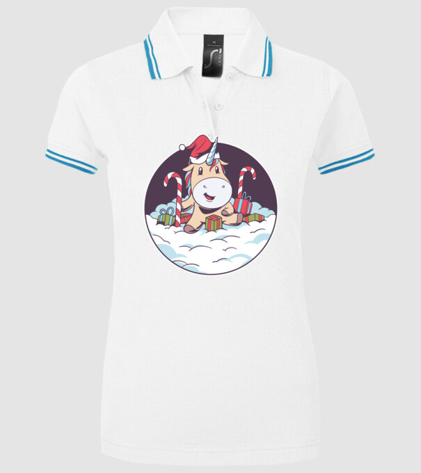 Unicorn Moș Crăciun cu cadouri model alb pe tricou