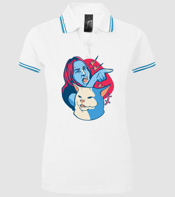 Meme pisică urlătoare model alb pe tricou