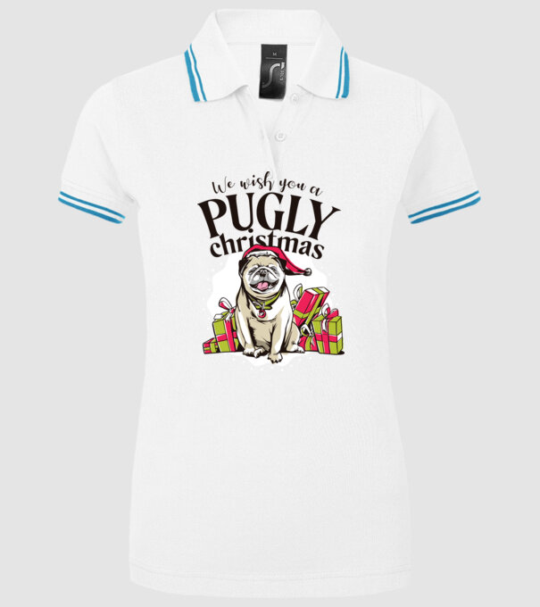 We wish You a Pugly Christmas tricou cu mops model alb pe tricou