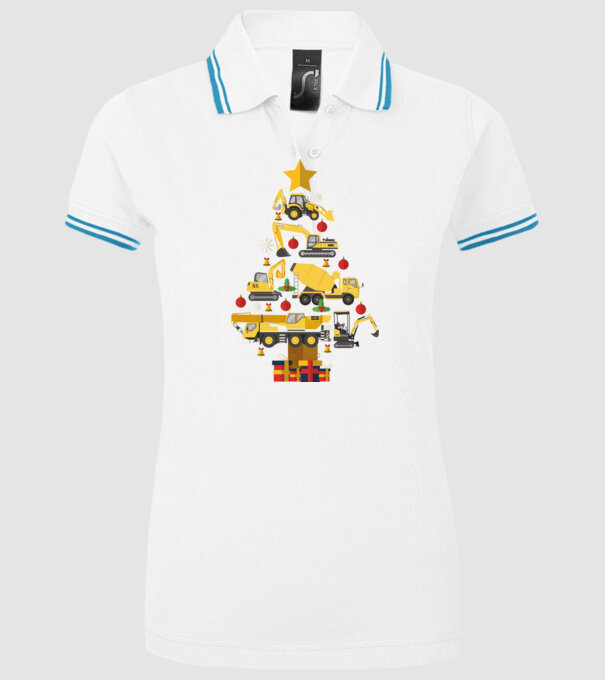 Construcția vehiculului pom de Crăciun model alb pe tricou