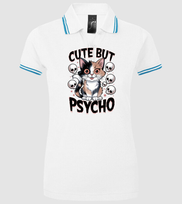 Cute, but Psycho pisică Alb model alb pe tricou