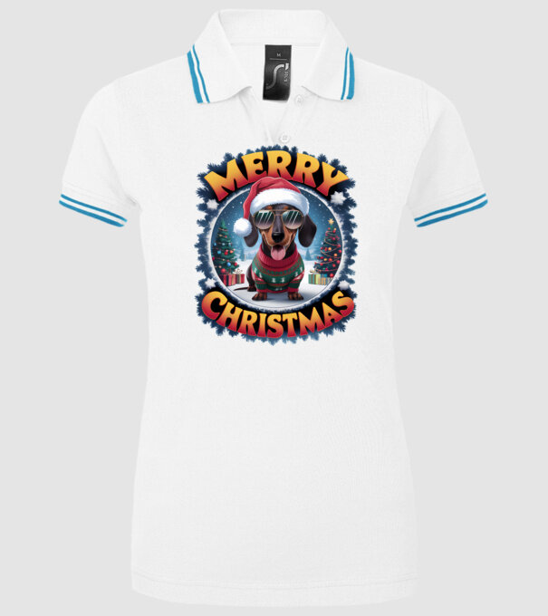 Merry Christmas Teckel model alb pe tricou