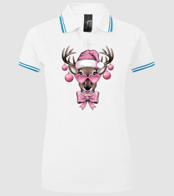 Pink Xmas Reindeer model alb pe tricou