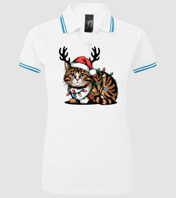Pisica de craciun model alb pe tricou