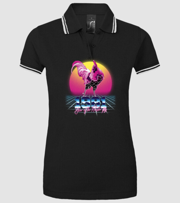 1981 Year of the Rooster model negru pe tricou