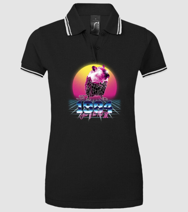 1984 Year of the Rat model negru pe tricou