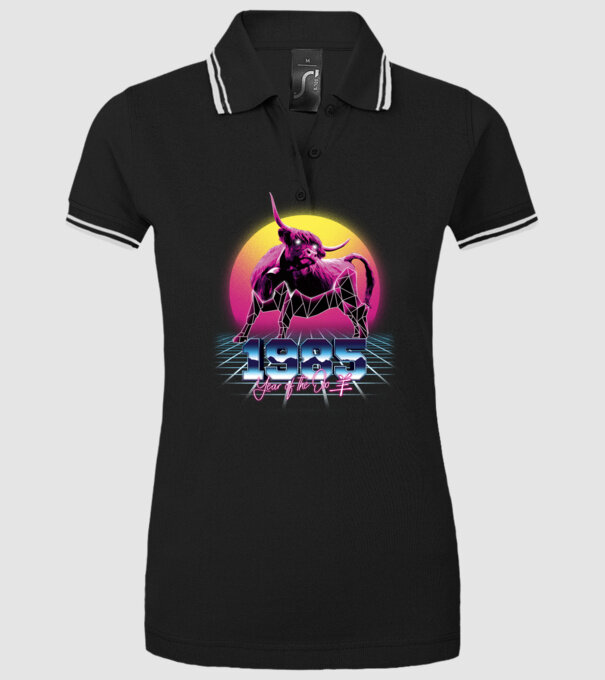 1985 Year of the Ox model negru pe tricou