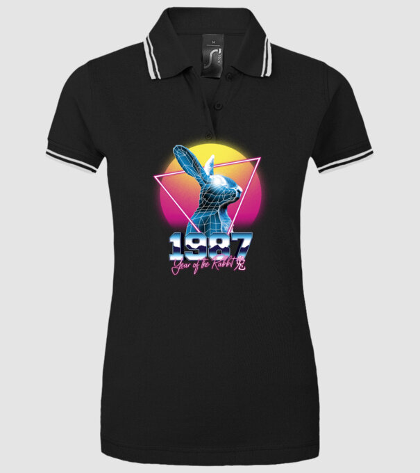 1987 Year of the Rabbit model negru pe tricou