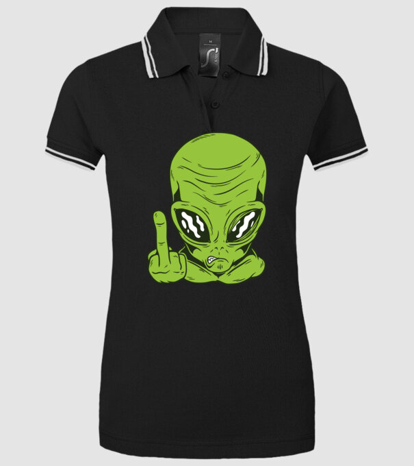 Alien arată degetul model negru pe tricou