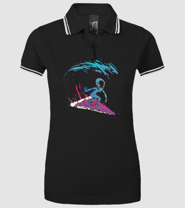 Alien Pizza Surf tricou amuzant model negru pe tricou