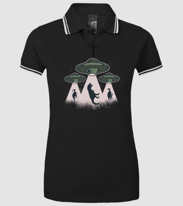 Alien OZN dinozaur model negru pe tricou