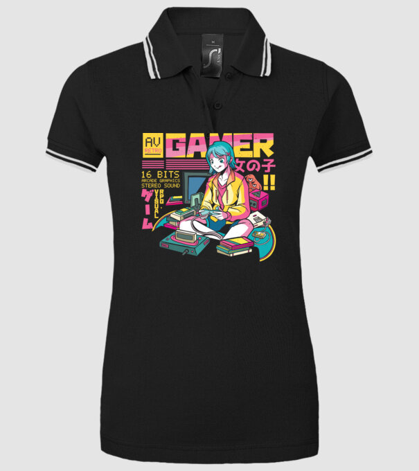 Anime fată Gamer model negru pe tricou