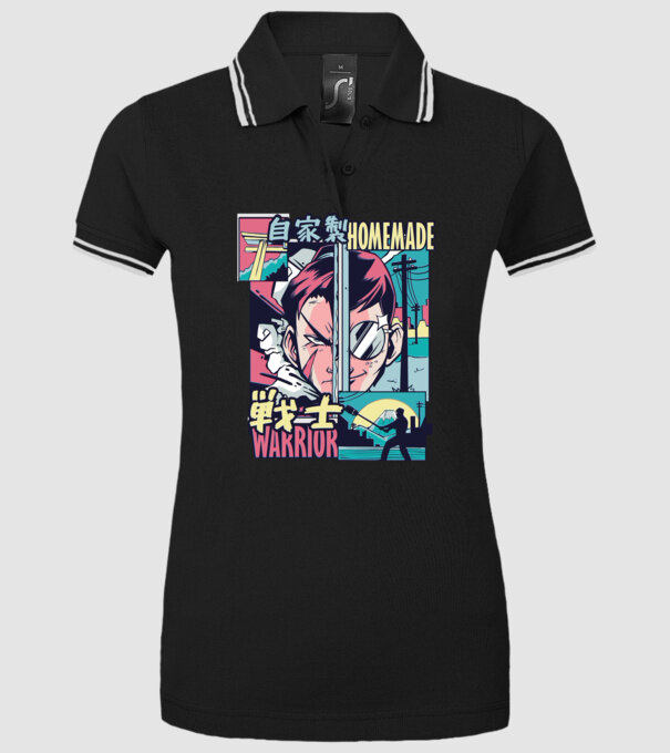 Anime Vaporwave Home Made Warrior model negru pe tricou