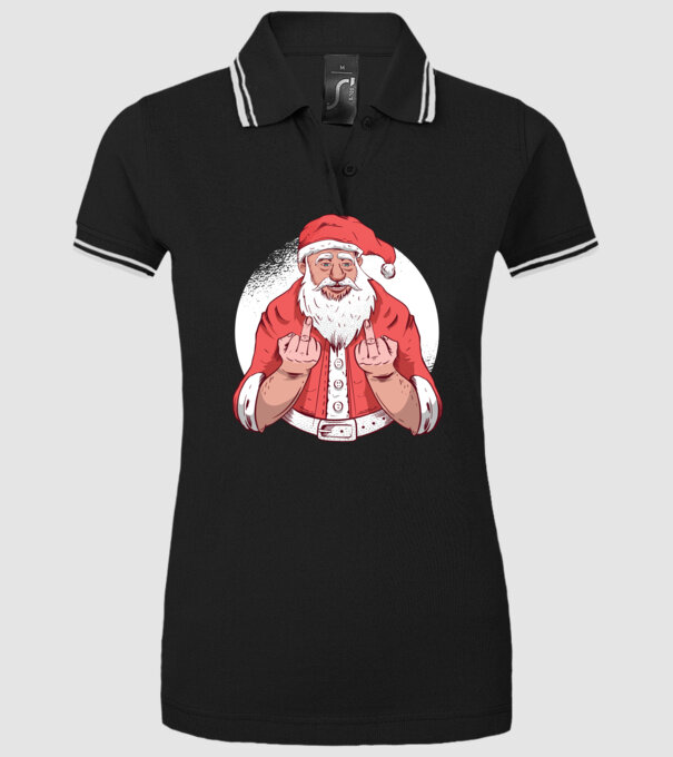 Moș Crăciun antisocial arată degetul model negru pe tricou
