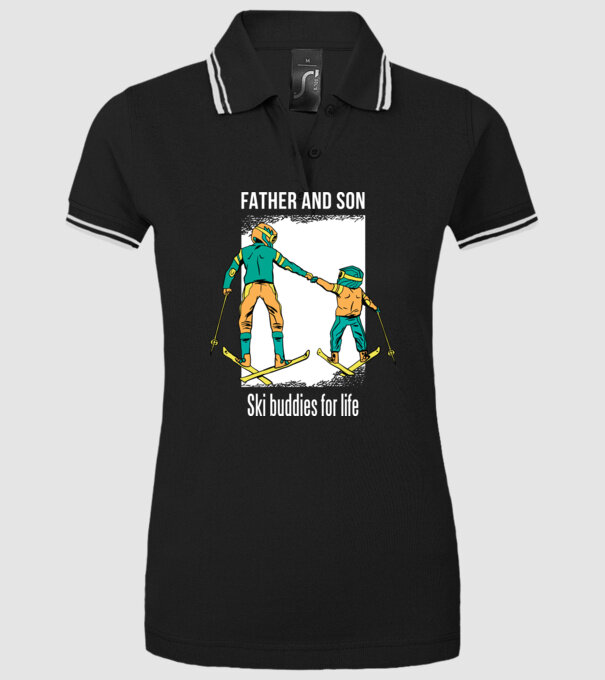 Tată și fiu parteneri de schi pe viață model negru pe tricou