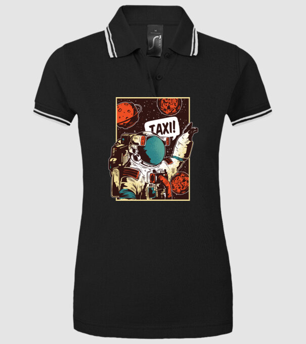 Astronaut Taxi model negru pe tricou