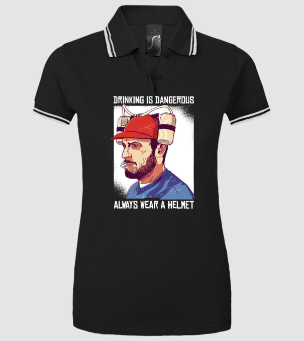 Băutul este periculos, poartă întotdeauna o cască model negru pe tricou