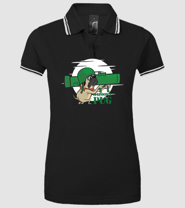 Mops Bazooka model negru pe tricou