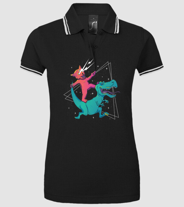 Pisică drogată pe dinozaur model negru pe tricou