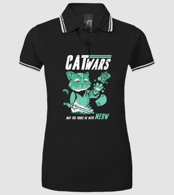 Cat wars - May the force be with meow model negru pe tricou
