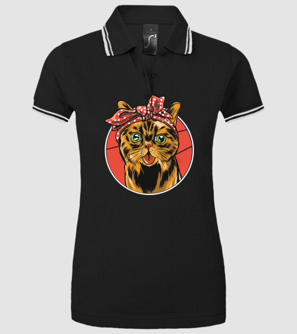Cap de pisică cu batic model negru pe tricou