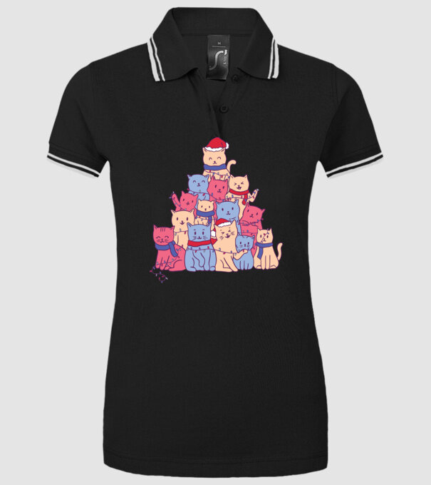 Pom de Crăciun Pisică model negru pe tricou