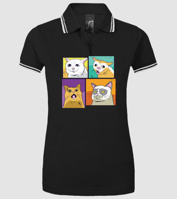 Pisică Meme Pop Art model negru pe tricou