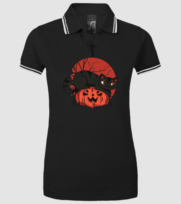 Pisică pe dovleac Halloween model negru pe tricou