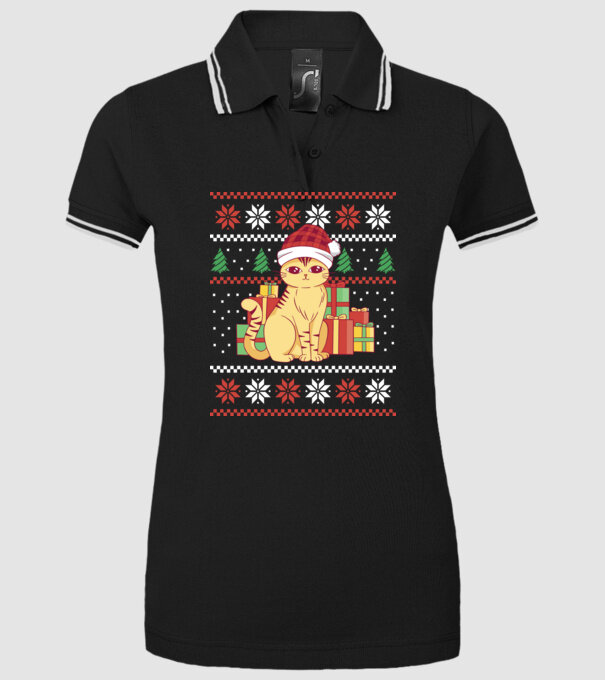 Pulover urât cu pisică model negru pe tricou