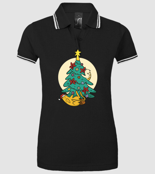 Crăciun cu pisică model negru pe tricou