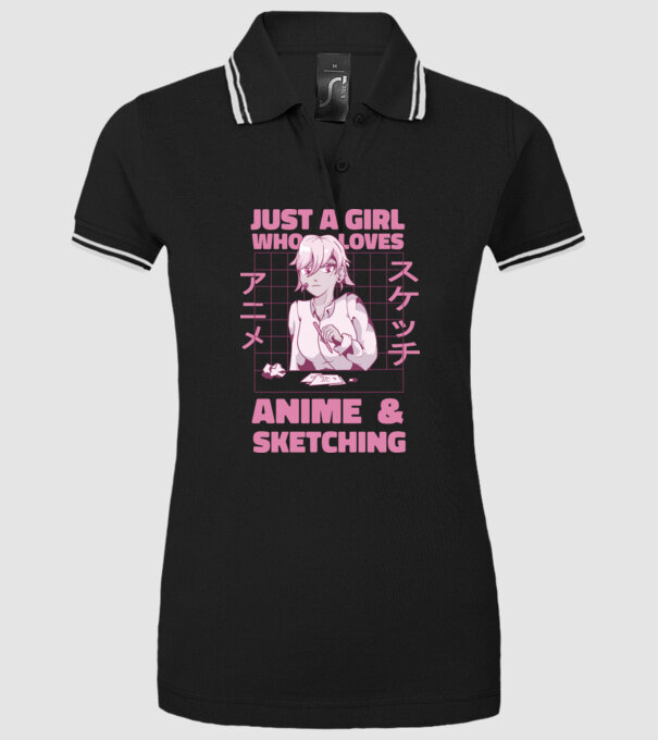 Doar o fată căreia îi place Anime și desenul model negru pe tricou