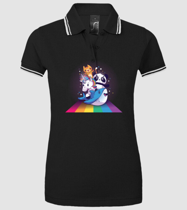 Animale drăguțe cu curcubeu model negru pe tricou